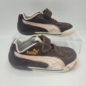 Puma Boys Kinder-fit Classic Suede Hook and Loop Sneaker Shoes Sz 7 Brown White